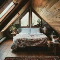 Cozy attic bedroom. Generate Ai photo