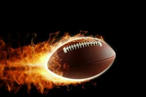 American football ball fire shot. Generate Ai photo