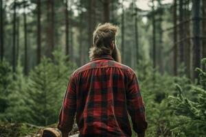 Lumberjack man person forest. Generate Ai photo