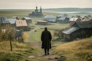Russian man old village. Generate Ai photo