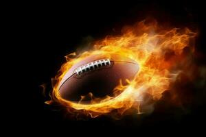 American football ball fire shot. Generate Ai photo