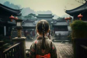 Chinese village little girl. Generate Ai photo