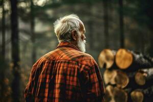 Lumberjack old person forest. Generate Ai photo