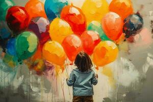 Child watercolors balloons. Generate Ai photo
