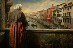 Old woman venice. Generate Ai photo