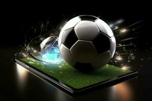 Smartphone soccer ball score. Generate Ai photo
