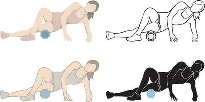 Woman Exercise with Foam Roller Set. vector