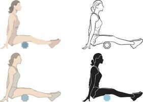 Woman Exercise with Foam Roller Set. vector