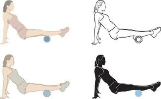 Woman Exercise with Foam Roller Set. vector