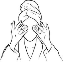 Woman Wrapped Towel Head Salon. vector