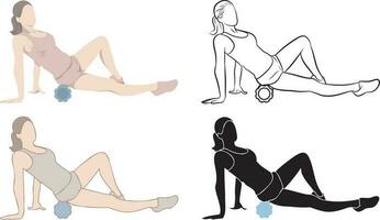 Woman Exercise with Foam Roller Set.