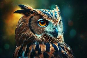Owl portrait bird predator. Generate Ai photo