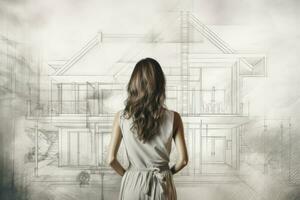 Architect house plan drawing. Generate AI photo