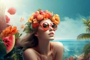 Woman summer beach crown. Generate Ai photo