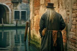 Old man venice city. Generate Ai photo