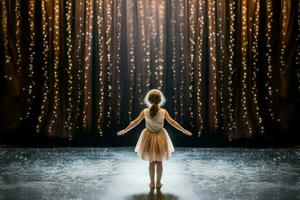 Ballerina child girl theater stage. Generate Ai photo