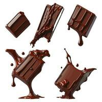 conjunto de 3d chocolate bar con chocolate chapoteo vector