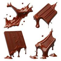 conjunto de 3d chocolate bar con chocolate chapoteo vector