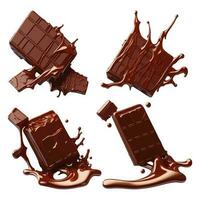 conjunto de 3d chocolate bar con chocolate chapoteo vector