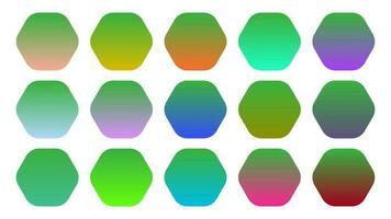 Colorful Green Color Shade Linear Gradient Palette Swatches Web Kit Rounded Hexagons Template Set vector