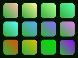 Colorful Green Color Shade Linear Gradient Palette Swatches Web Kit Rounded Squares Template Set vector