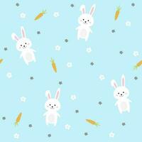 Easter seamless pattern with flowers, bunny and carrots. Perfect for wallpaper, gift paper, pattern fills, web page background, spring and Easter greeting cards vector