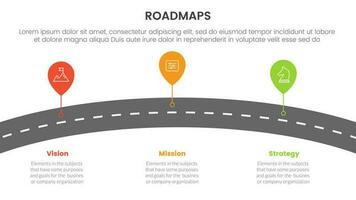 business roadmaps process framework infographic 3 stages with curve road and light theme concept for slide presentation vector