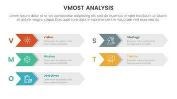 vmost analysis model framework infographic 5 point stage template with arrow box right direction information concept for slide presentation vector