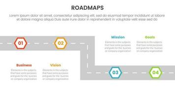 business roadmaps process framework infographic 3 stages with straight road way honeycomb shape and light theme concept for slide presentation vector