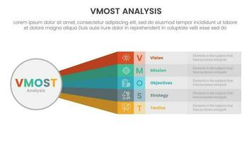 vmost análisis modelo marco de referencia infografía 5 5 punto etapa modelo con grande circulo y arco iris largo forma información concepto para diapositiva presentación vector