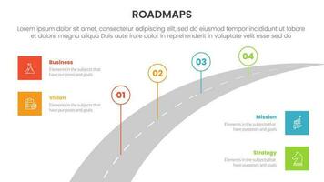 negocio hojas de ruta proceso marco de referencia infografía 3 etapas con largo autopista la carretera y ligero tema concepto para diapositiva presentación vector