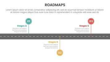 business roadmaps process framework infographic 3 stages with small circle points on timeline and light theme concept for slide presentation vector