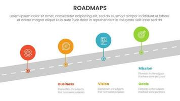 business roadmaps process framework infographic 3 stages with skew road and circle points and light theme concept for slide presentation vector