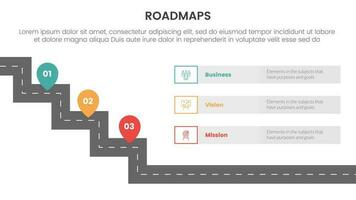 negocio hojas de ruta proceso marco de referencia infografía 3 etapas con escalera o escalera y ligero tema concepto para diapositiva presentación vector