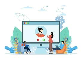 Video Conference Concept, Showing business group having remote virtual video conference meeting, Suitable for landing page, UI, web, app intro card, flyer and banner, Vector Illustration, flat.