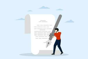 Business deal, signature contract and document for bank loan, mortgage or government policy, agreement, trust entrepreneur leader or client using pen signing his signature on documents. vector