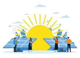 renewable alternative energy. solar energy, solar panel technology. Renewable technology replaces fossil technology, environmental resource extraction schedule vector design. vector illustration.