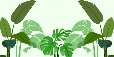 follaje y botánico antecedentes. verde tropical bosque fondo de pantalla de monstera hojas, palma frondas, ramas con mano dibujado modelo. exótico planta antecedentes para pancartas, huellas dactilares, decoraciones, pared Arte. vector