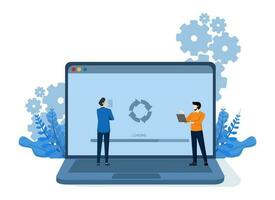 sistema actualizar concepto, con personas actualización operando sistema, actualización computadora software. Perfecto para aterrizaje página, ui, web, aplicación introducción tarjeta, editorial, volantes y bandera, vector ilustración.