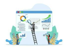 Data Analyst concept, Show Data business team characters researching big data statistics, analyzing company data, UI, web, app intro card, editorial, flyer and banner, Flat Vector Illustration.