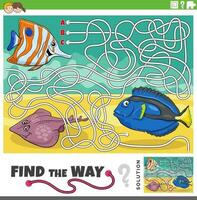 find the way maze game with cartoon fish marine animals vector