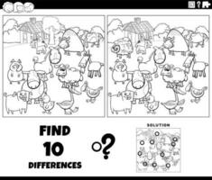 differences game with cartoon farm animals coloring page vector