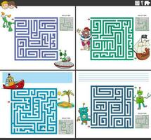 maze activity games set with funny cartoon characters vector