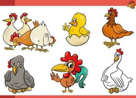 cartoon chickens farm birds comic characters set vector
