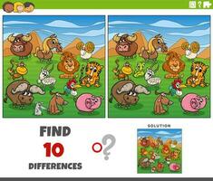 differences game with comic animal characters group vector