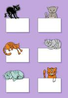 cartoon cats and kittens with cards or banners design set vector