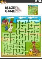 maze game activity with cartoon chickens characters vector