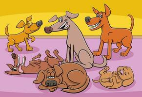 cartoon dogs and puppies animal characters group at home vector