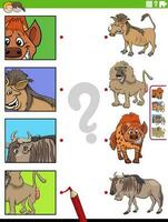 match cartoon animals and clippings educational game vector