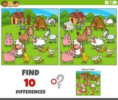 differences game with comic farm animal characters group vector